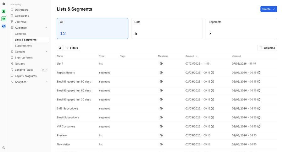 Bird
			 audience management ui page example
