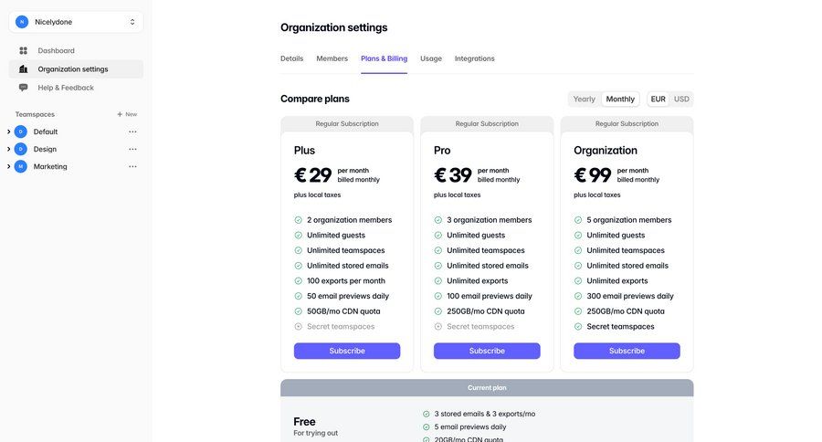 Tabular
			 settings subscription management plan comparison pricing plans ui page example