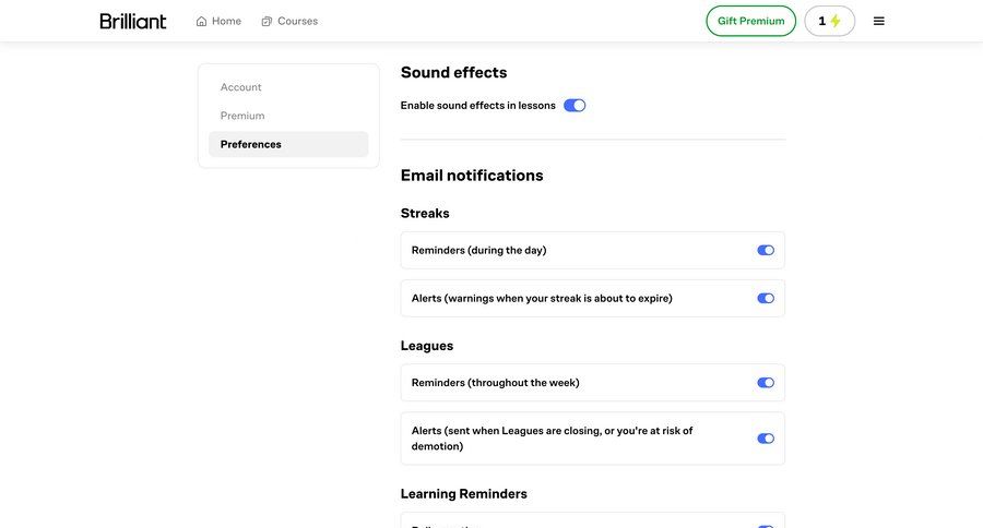 Brillant
			 settings notification management preferences alert ui page example