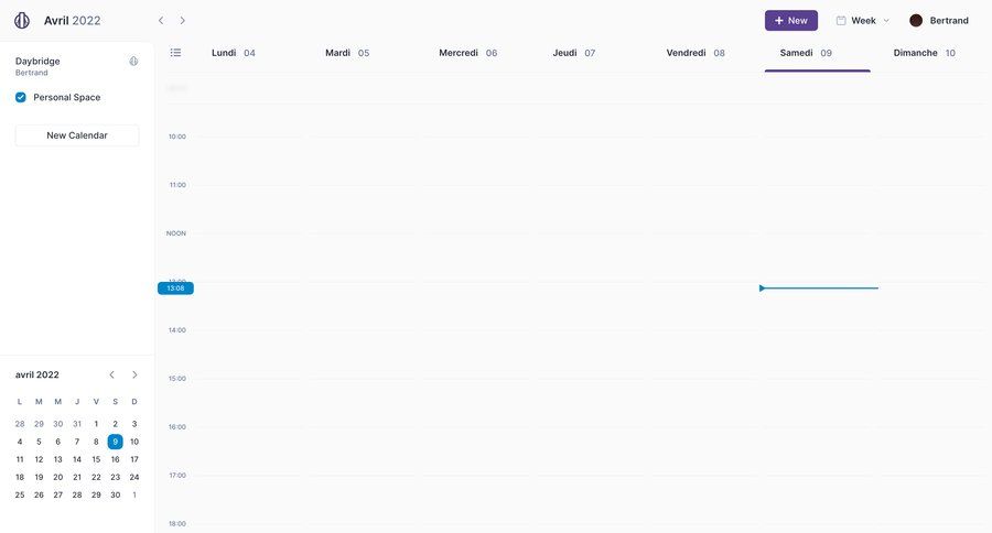 Daybridge
			 grid calendar events calendar screen sidebar date picker datepicker chonology time picker menu time selector time management ui page example