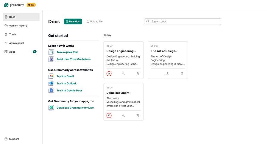 Grammarly
			 document management document list ui page example