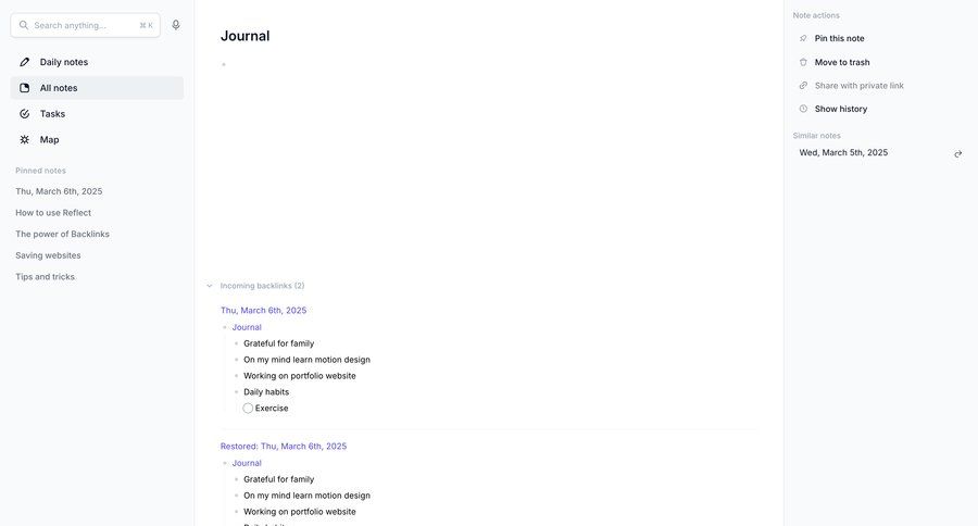 Reflect
			 sidebar navigation editor full-screen layout content discovery content hierarchy wysiwyg features management sidebar menu ui page example