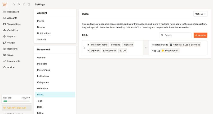Monarch
			 configuration settings sidebar navigation automation account settings conditional logic sidebar parameters search bar transaction history ui page example