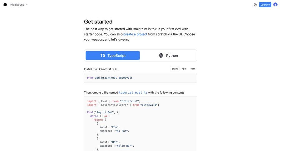 Braintrust
				onboarding page example