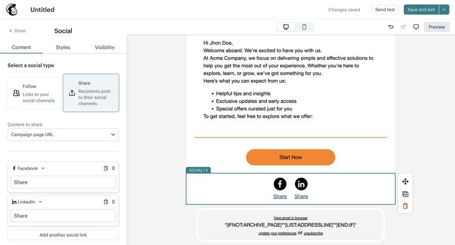 Mailchimp
			share content editor form actions email marketing ui page example