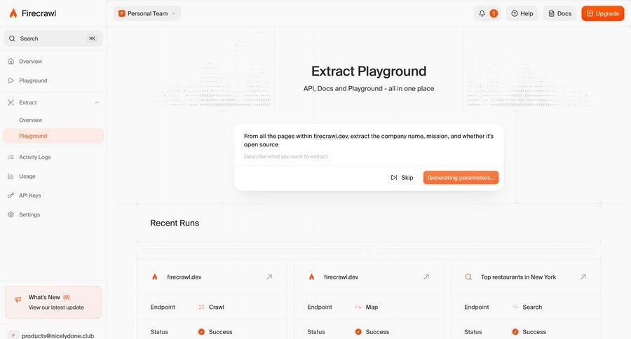 Firecrawl
			list form actions artificial intelligence dashboard form data analytics sidebar navigation bar menu loading ui page example