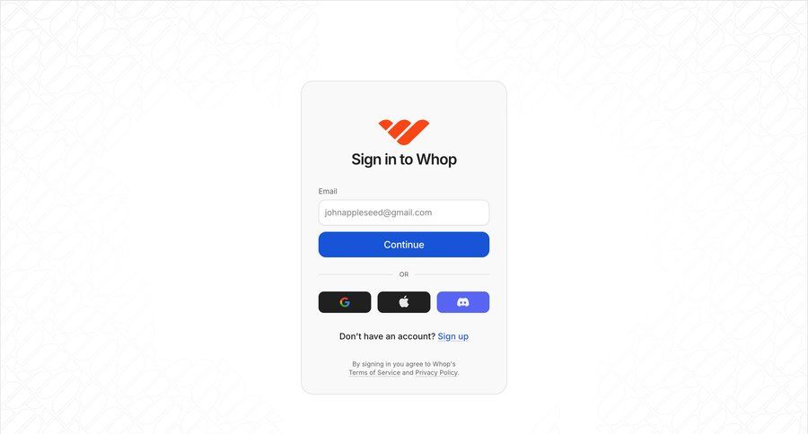 Whop
				signin ui page example