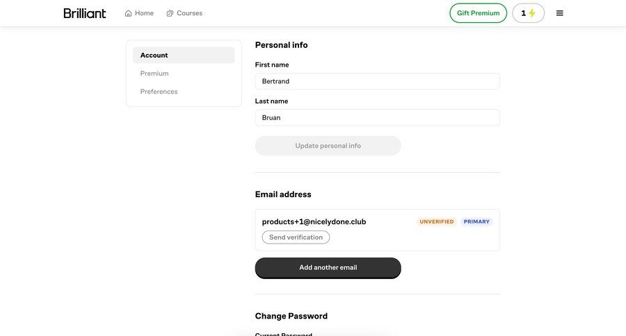 Brillant
			 settings account management form user settings data export account settings email management password management message change password update ui page example