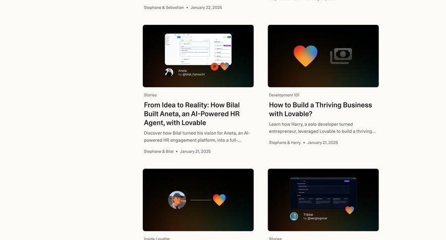 Lovable
			 customer stories ui page example