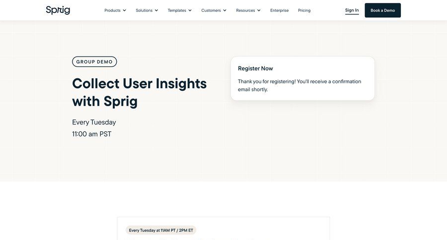 Sprig
			 features management insight enterprise email confirmation ui page example