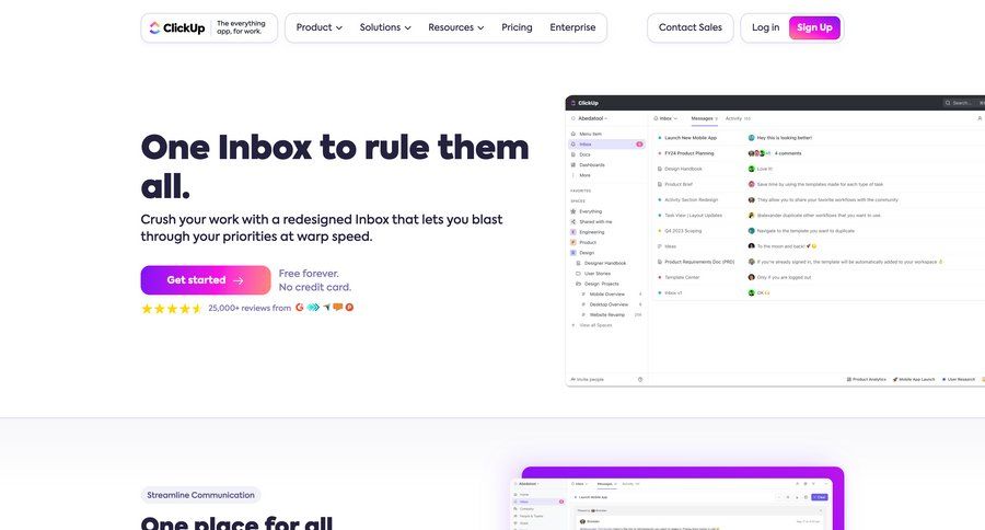 ClickUp
			 inbox features management call to action world map features marketing website design rule engine comment mode ui page example