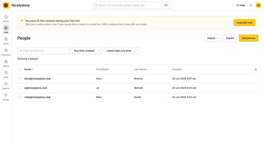 Outseta
			list filters upgrade your account sidebar navigation onboarding account setup data display alert table ui page example