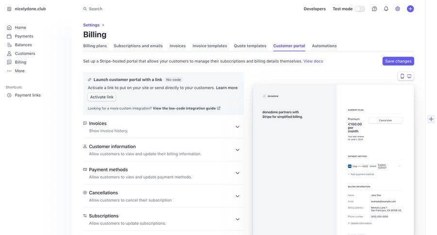 Stripe
			 modal screen settings e-commerce sidebar navigation account management subscription management content blocks manage links payment method payment history billing history sidebar modern accordion customer portal ui page example