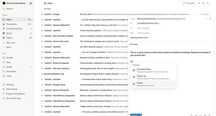Notion Mail
			 sidebar navigation grid automation email management email template selection compose email inbox communication chat messages not found page not found ui page example