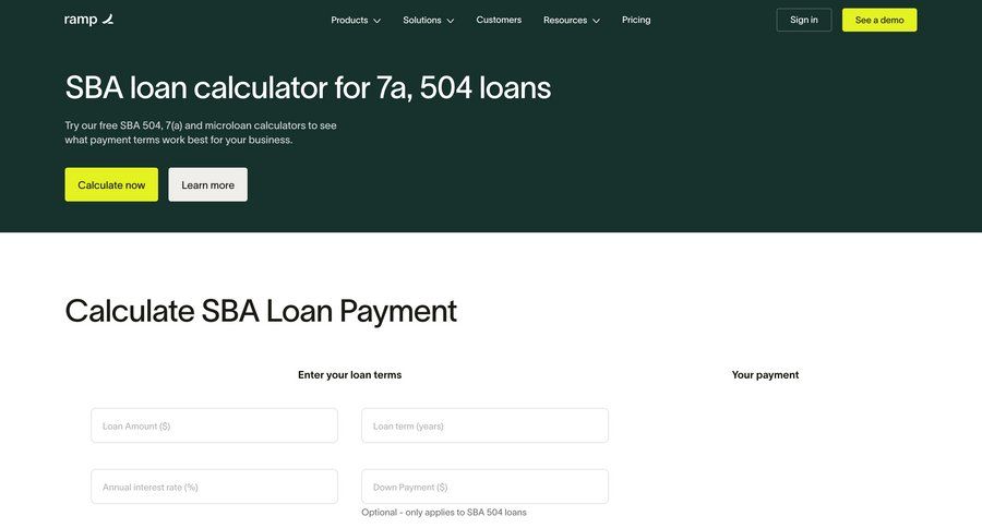 Ramp
			 note creation payment history pricing calculator ui page example