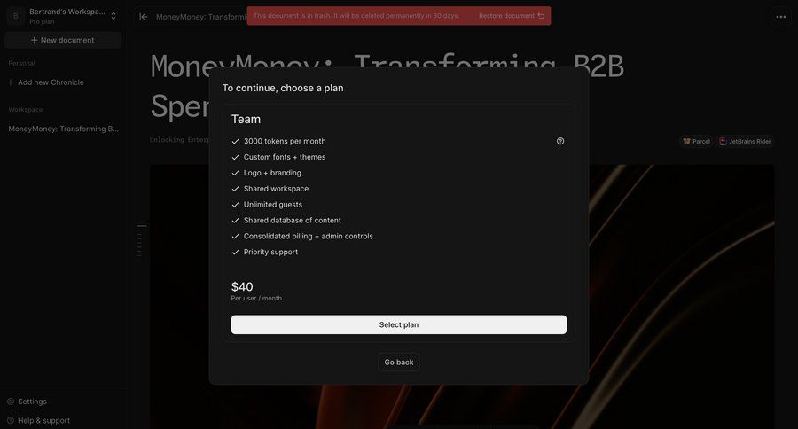 Chronicle
			plans & pricing (in app) modal & popover upgrade your account subscription management ui page example