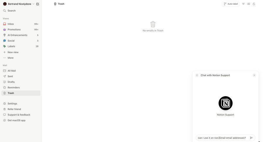 Notion Mail
			 settings sidebar navigation automation email management email inbox alert message system notification push notification notification center communication navigation menu menu chat interface customer support chat ui page example