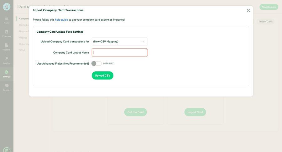 Expensify
			 modal screen data management settings form finance import data file upload data mapping file upload modal modal finance wizard data import import file import tool import wizard cards ui transaction history importing data file picker ui page example