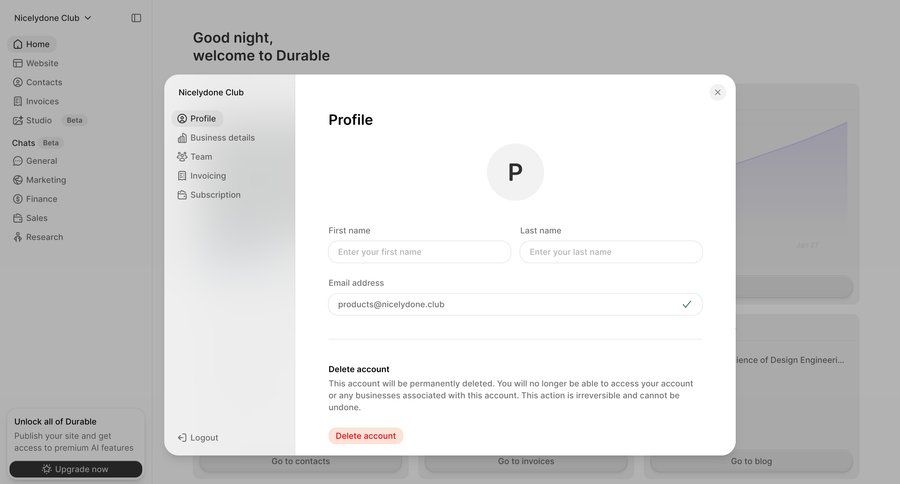 Durable
				account settings ui page example
