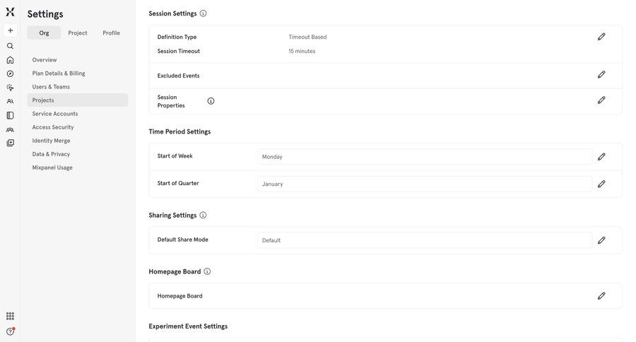 Mixpanel
			 inline edit organization settings ui page example