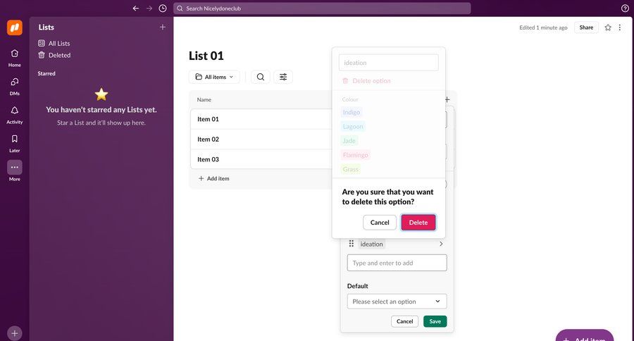 Slack
			 task management modal screen sidebar navigation modal confirmation list management project organization dropdown filters sidebar menu chatbot option menu ui page example