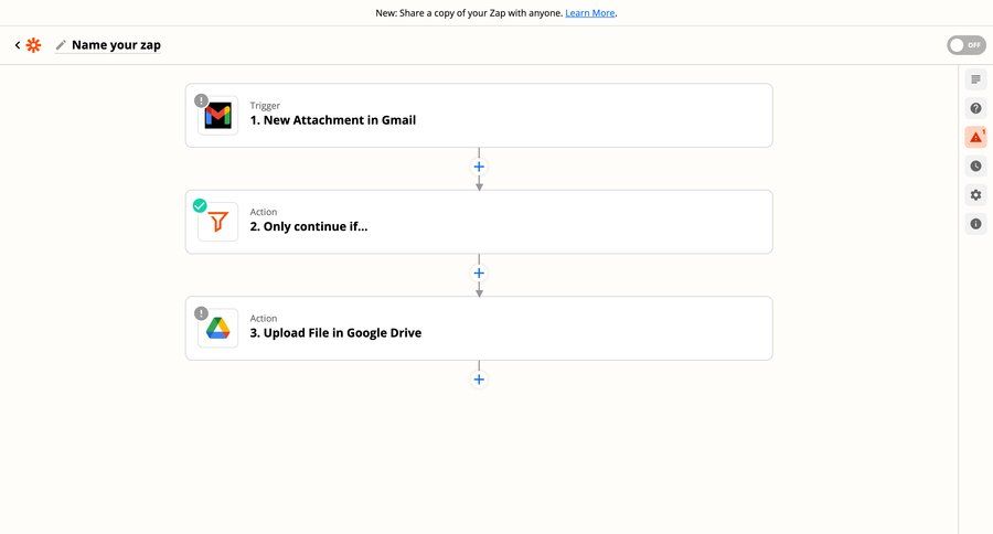 Zapier
			 configuration workflow automation workflow management workflow builder workflow creation drag and drop automation setup workflow steps alert create setup integration ui page example