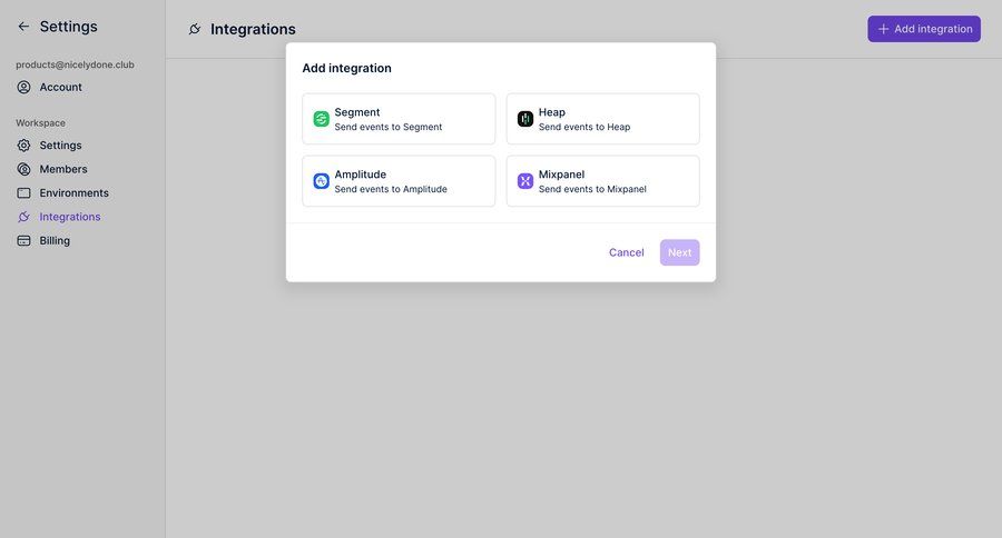 Dopt
			 configuration settings sidebar navigation workspace settings integration setup cancel action sidebar integration settings modal data pipeline ui page example