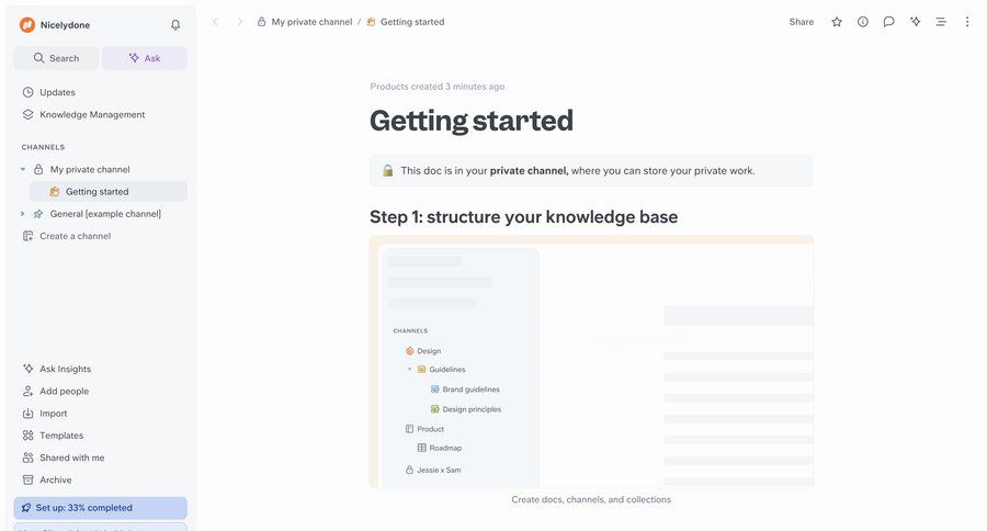 Slite
			 collaboration document creation knowledge management sidebar documentation ui page example
