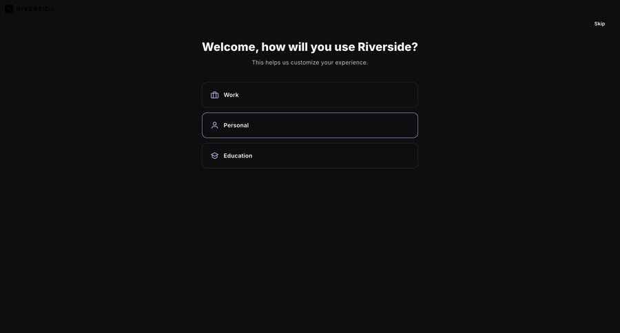 Riverside
			settings onboarding account setup ui page example