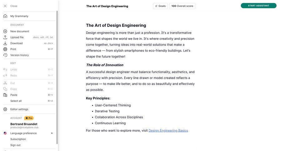 Grammarly
				detail page ui page example