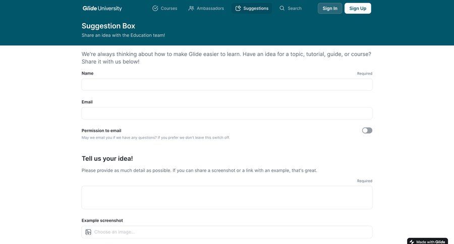 Glide
			share feedback search suggestions ui page example