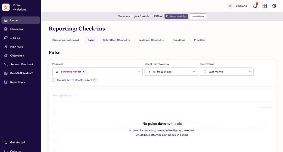 15Five
			 dashboard user management grid data analysis reporting screen data filtering filters dropdown dropdown filters data visualization search filters sorting filters product update ui page example