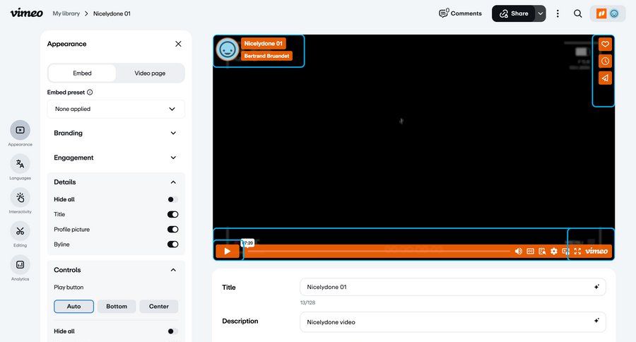 Vimeo
			 settings save changes sidebar controls configuration screen ui page example
