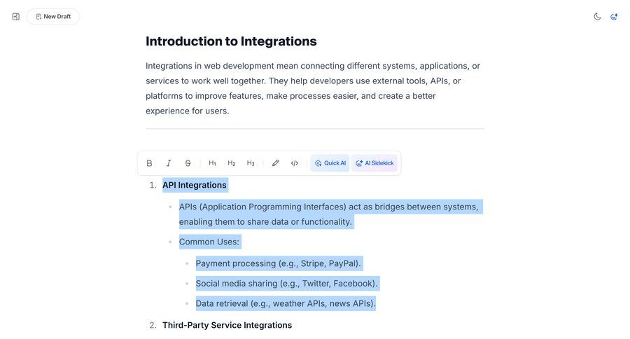 Hashnode
			 documentation version control content hierarchy editor ai assistance rich text markdown editor api integrations wysiwyg ui page example