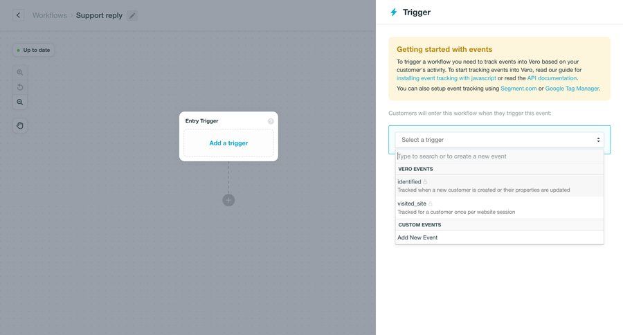 Vero
			 configuration workflow automation workflow builder workflow automation customer engagement workflow configuration create setup event management ui page example