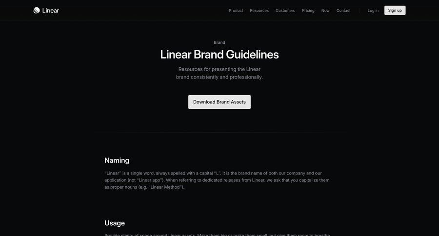 Linear
			company brand resources content color palette ui page example