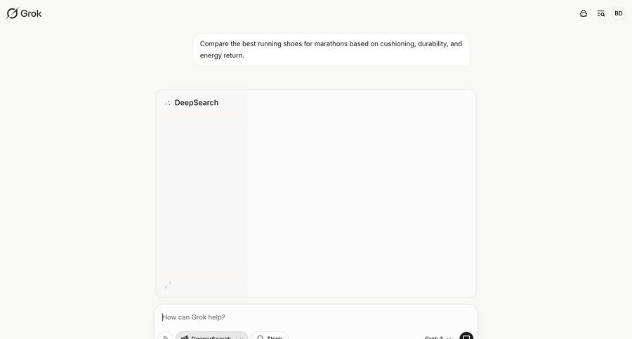 Grok
			 e-commerce call intelligence research search bar ui page example
