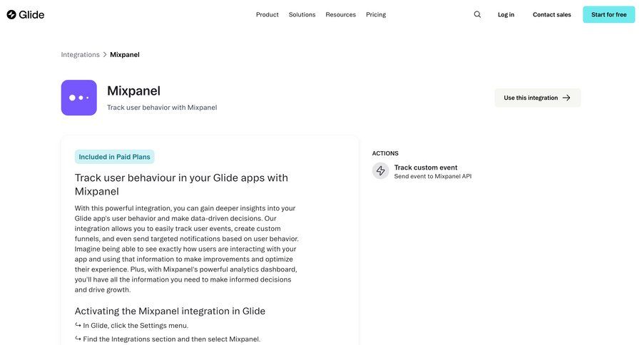 Glide
			 analytics integration ui page example