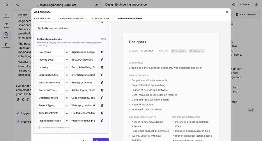 Jasper
			 modal screen content management form user research design customer stories ui page example