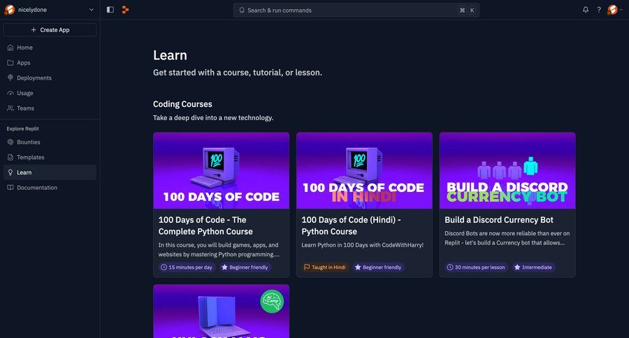 Replit
			resources education program grid documentation sidebar navigation artificial intelligence call intelligence not found ui page example