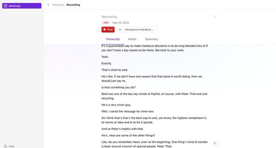 Limitless
			 sidebar navigation progress indicator reviewing meeting transcript task communication call recording call transcript sidebar communication review meeting summary transcript ui page example
