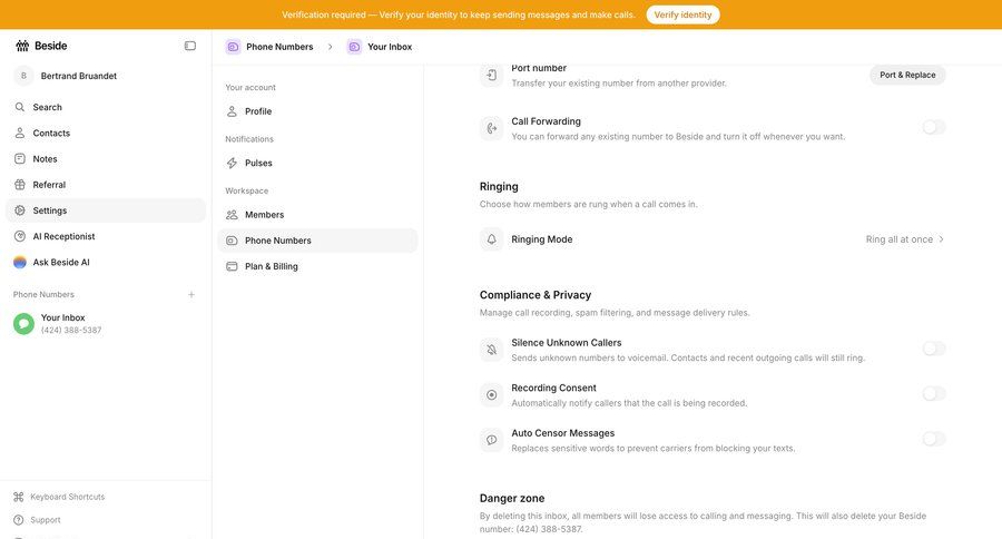 Beside
			 settings sidebar navigation account management workspace settings account settings privacy settings hierarchical navigation call recording sidebar ui page example