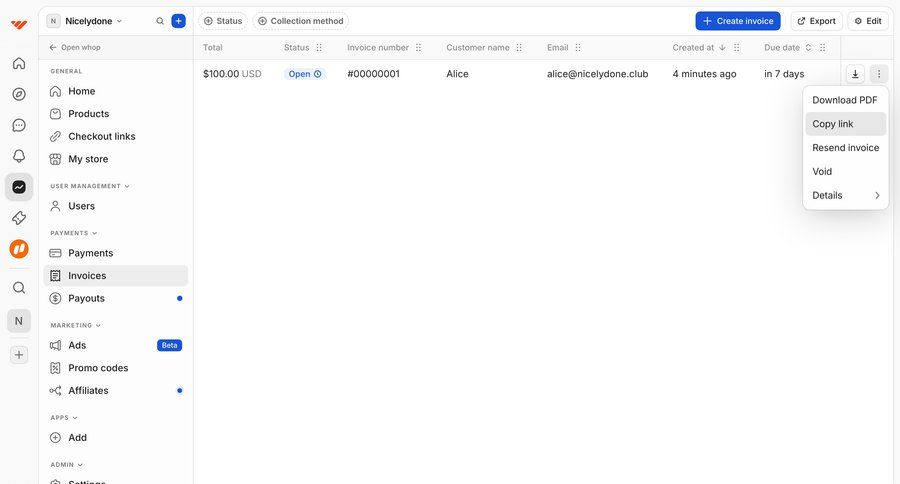 Whop
			 payment history data grid ui page example