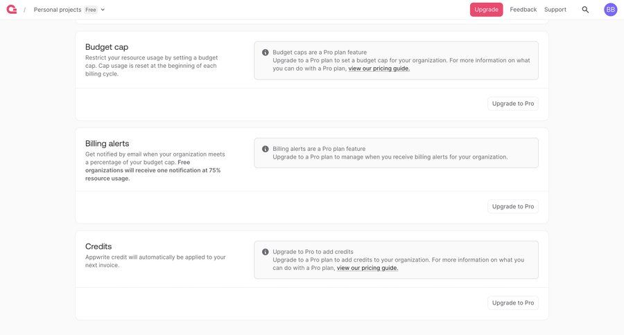 Appwrite
			 subscription management paywall ui page example