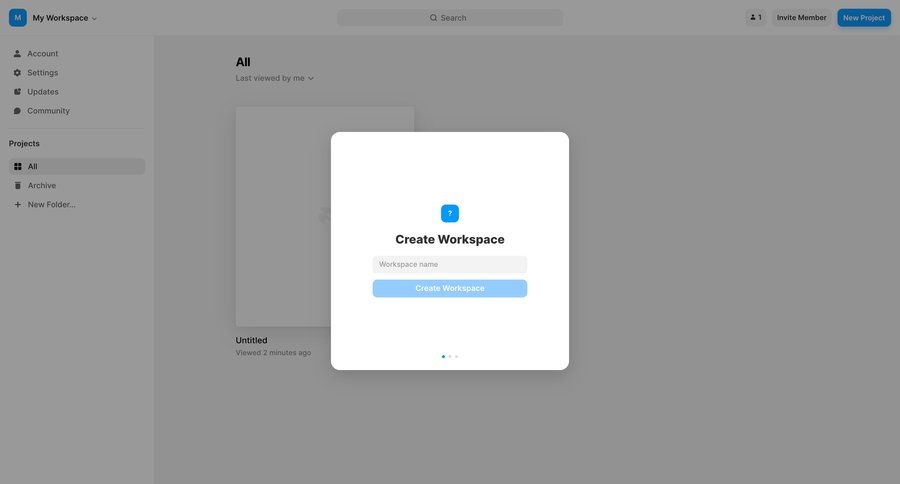 Framer
			 sidebar navigation project management form modal dialog workspace creation sidebar create ui page example
