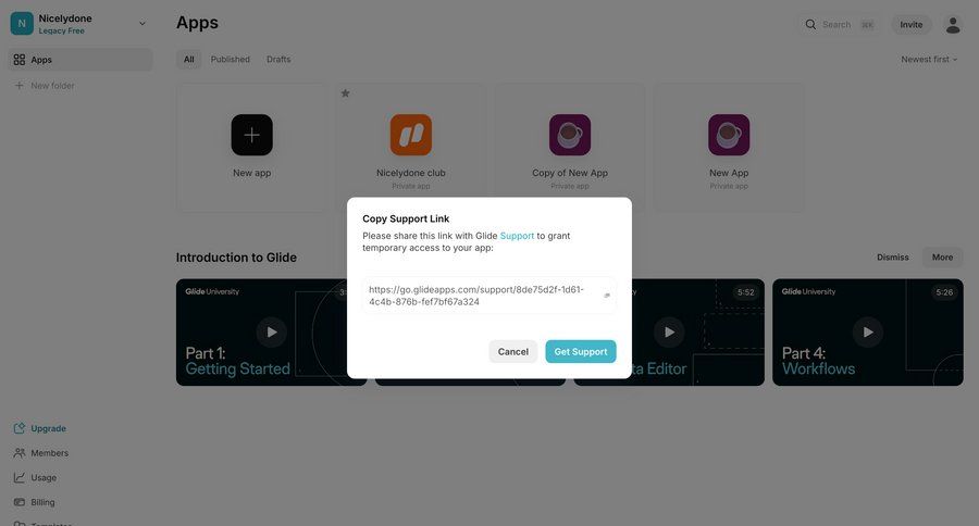 Glide
			list form modal & popover support / help center collaboration dashboard ui page example