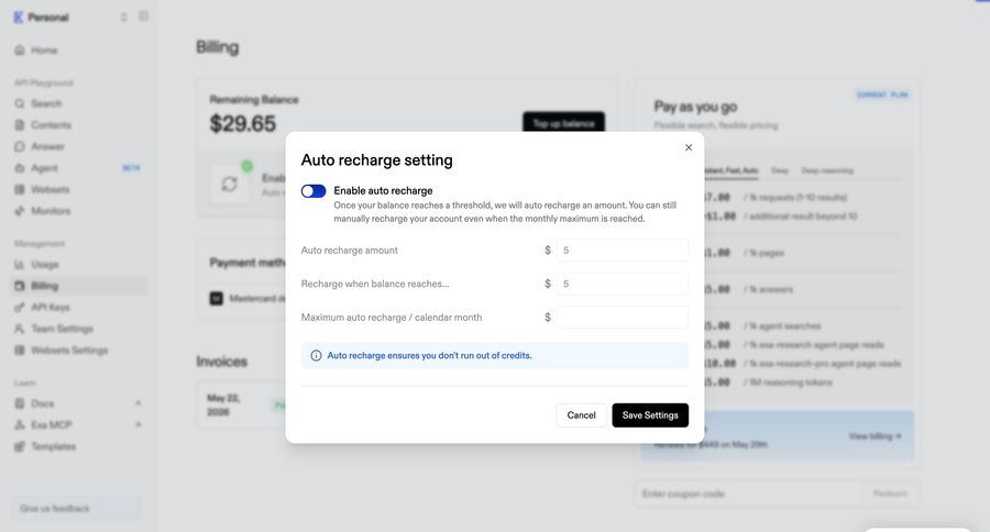 Exa
			 modal dialog settings form automation account management configuration billing automation ui page example