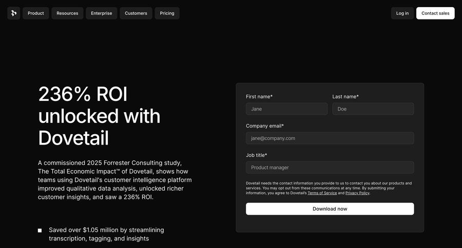 Dovetail
			 b2b marketing ui page example