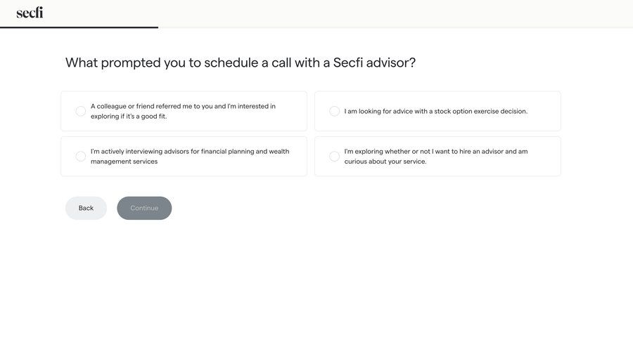 Secfi
			 onboarding form account creation call transcript call to action setup on boarding ui page example