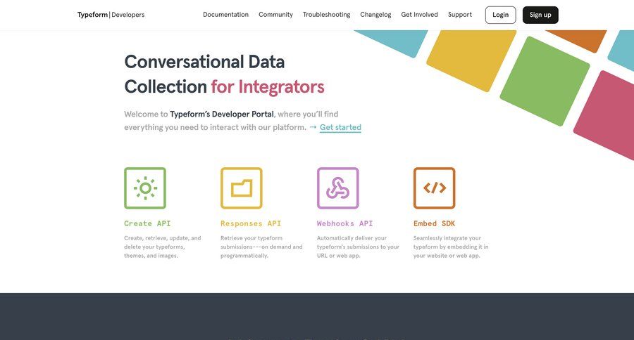 Typeform
			 affiliate program developer portal conversational sdk integration news feed doc marketing website design ui page example